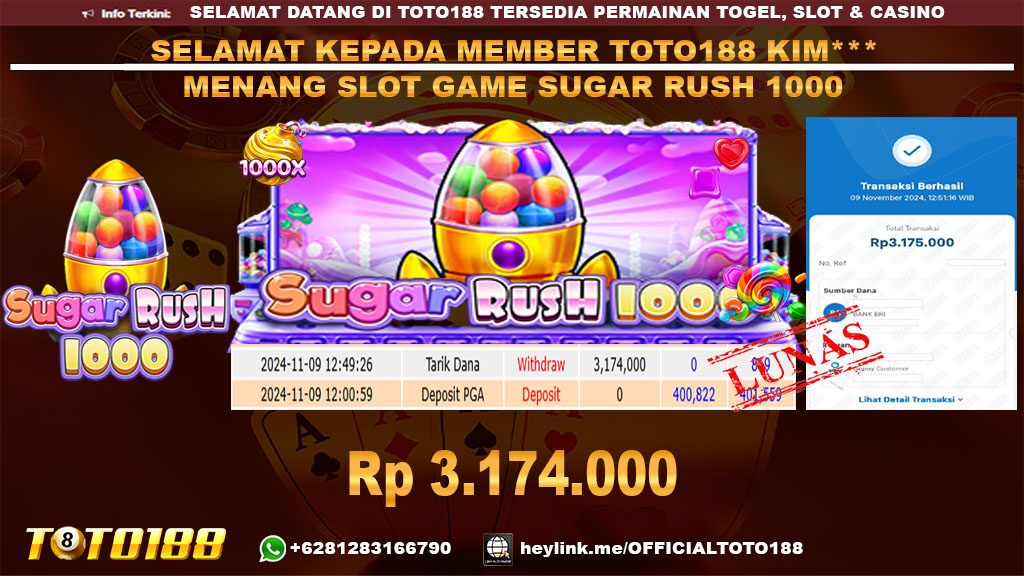 Bukti JP Kemenangan SLOT GAME SUGAR RUSH 1000 09 NOV 24
