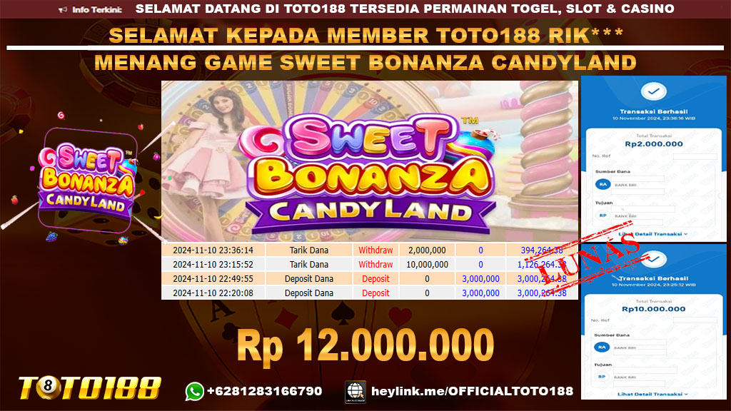 Bukti JP Kemenangan SWEET BONANZA CANDYLAND 10 NOV 2024