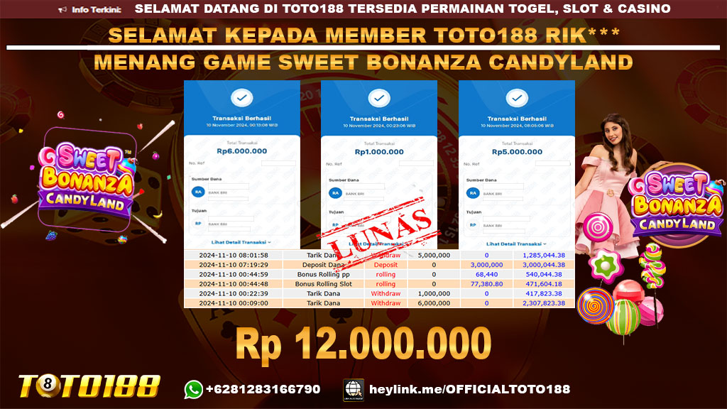 Bukti JP Kemenangan SWEET BONANZA CANDYLAND 10 NOV 2024