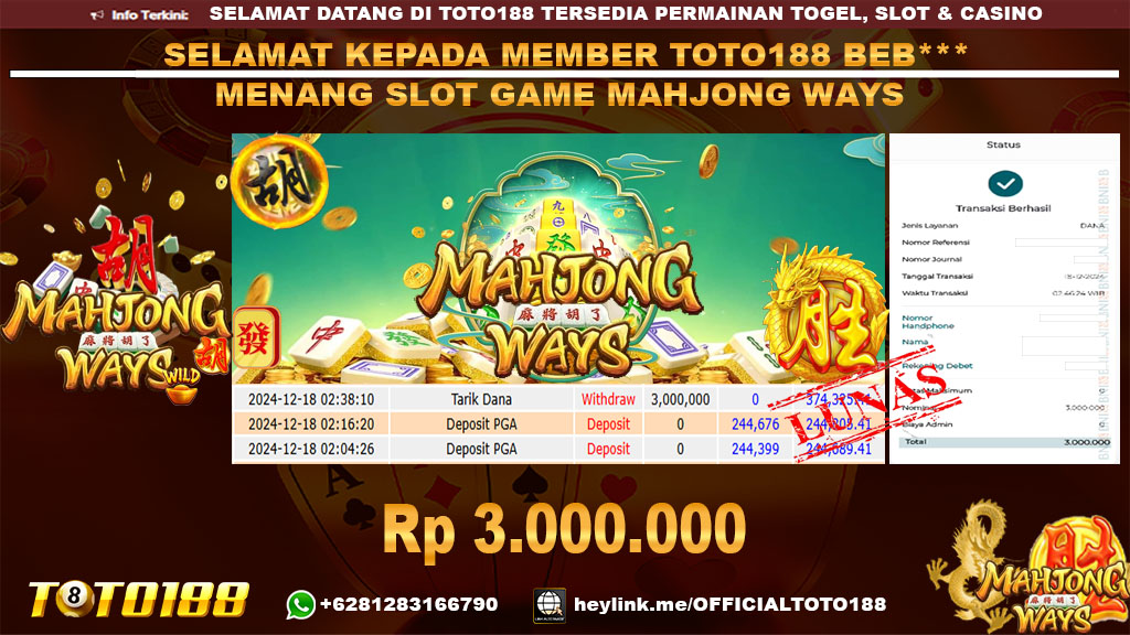 Bukti JP Kemenangan SLOT GAME MAHJONG WAYS 18 DES 24