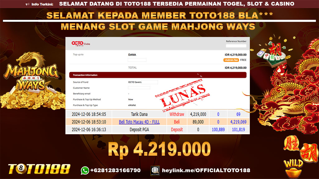 Bukti JP Kemenangan SLOT GAME MAHJONG WAYS 06 DES 24