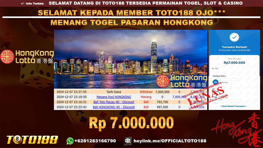 Bukti JP Kemenangan TOGEL PASARAN HONGKONG POOLS 08 DES 24