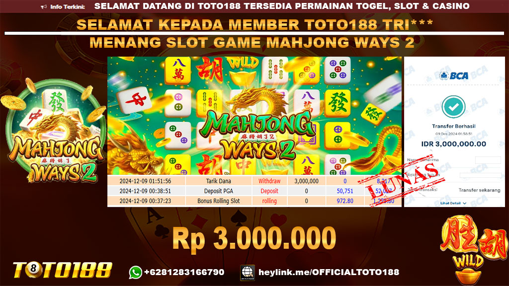 Bukti JP Kemenangan SLOT GAME MAHJONG WAYS2 09 DES 24