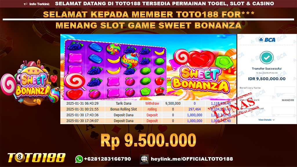 Bukti JP Kemenangan SLOT GAME SWEET BONANZA 31 JAN 25