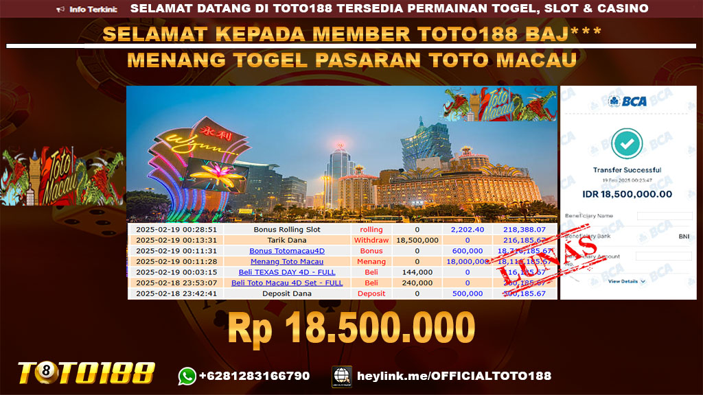 Bukti JP Kemenangan TOGEL PASARAN TOTOMACAU 19 FEB 25