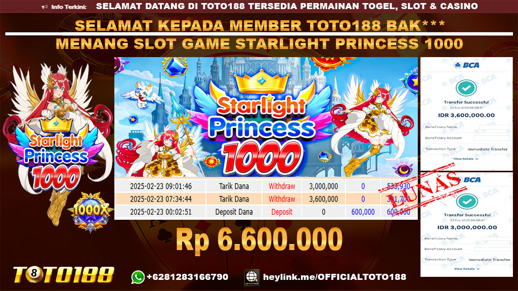Bukti JP Kemenangan SLOT GAME STARLIGHT PRINCESS 1000 23 FEB 25