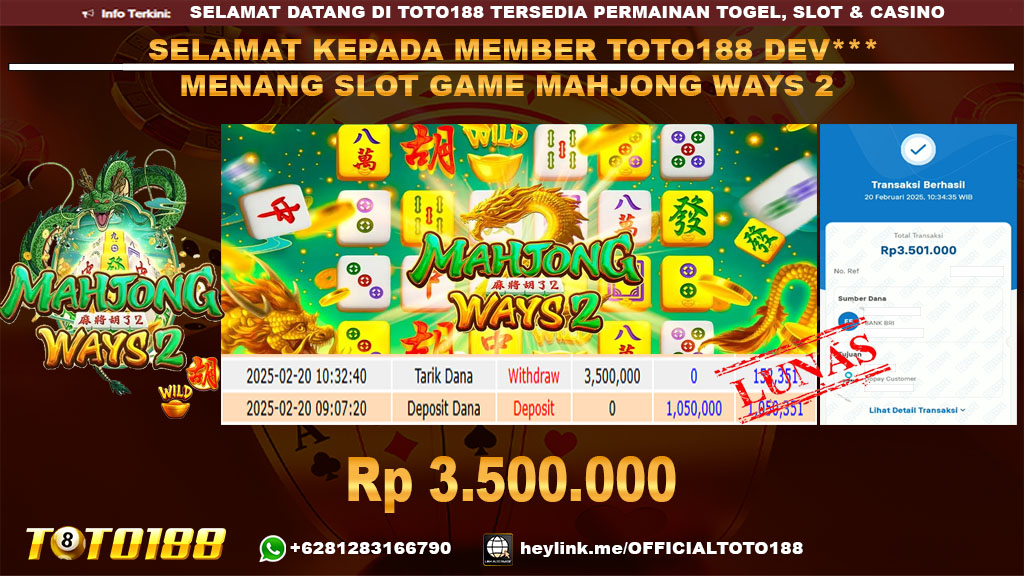 Bukti JP Kemenangan SLOT GAME MAHJONG WAYS 2 20 FEB 25