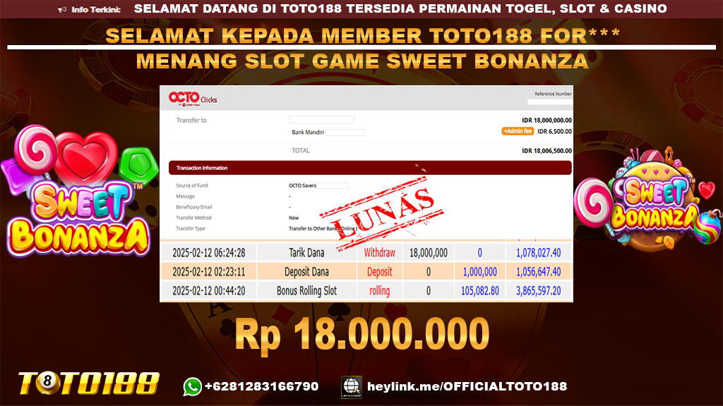 Bukti JP Kemenangan SLOT GAME SWEET BONANZA 12 FEB 25