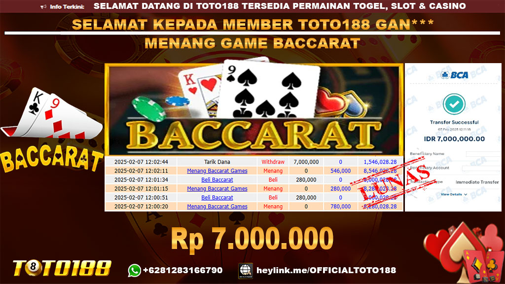 Bukti JP Kemenangan GAME BACCARAT 07 FEB 24