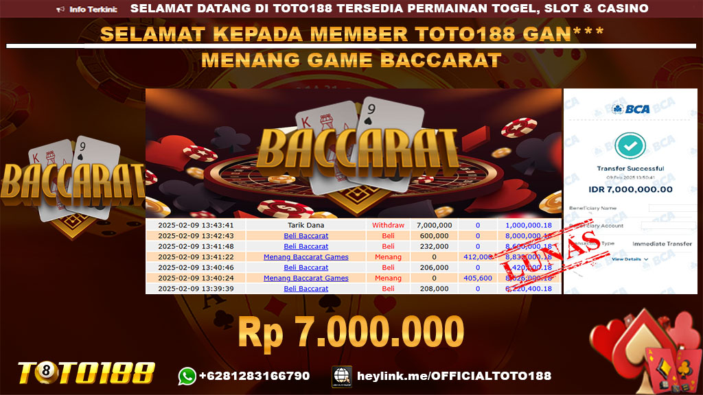 Bukti JP Kemenangan GAME BACCARAT 09 FEB 24