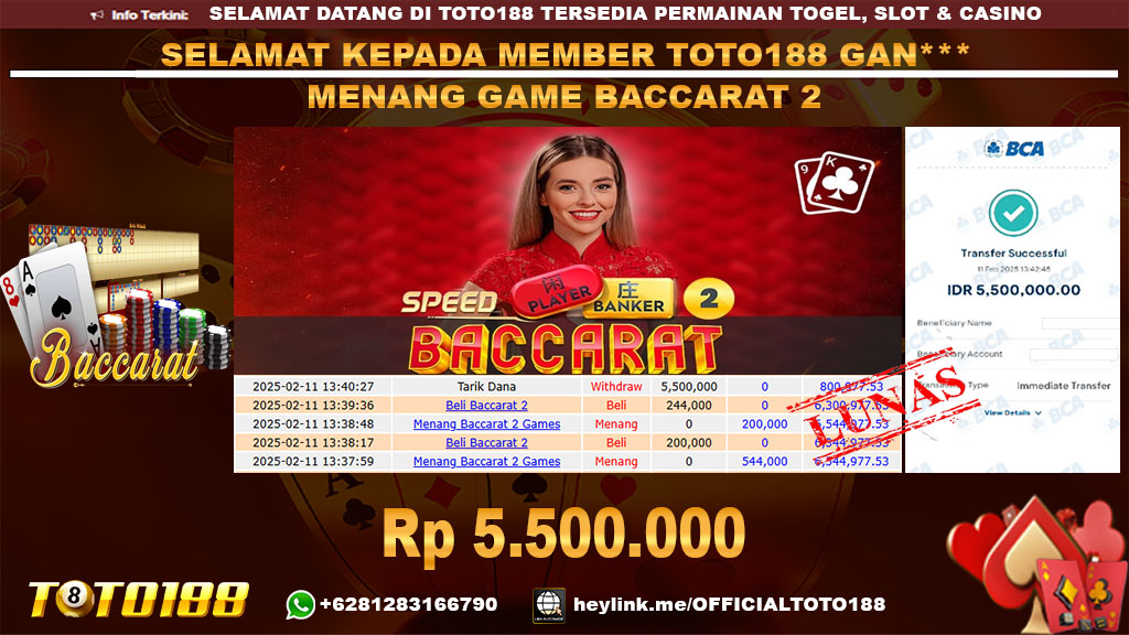 Bukti JP Kemenangan GAME BACCARAT 2 11 FEB 24