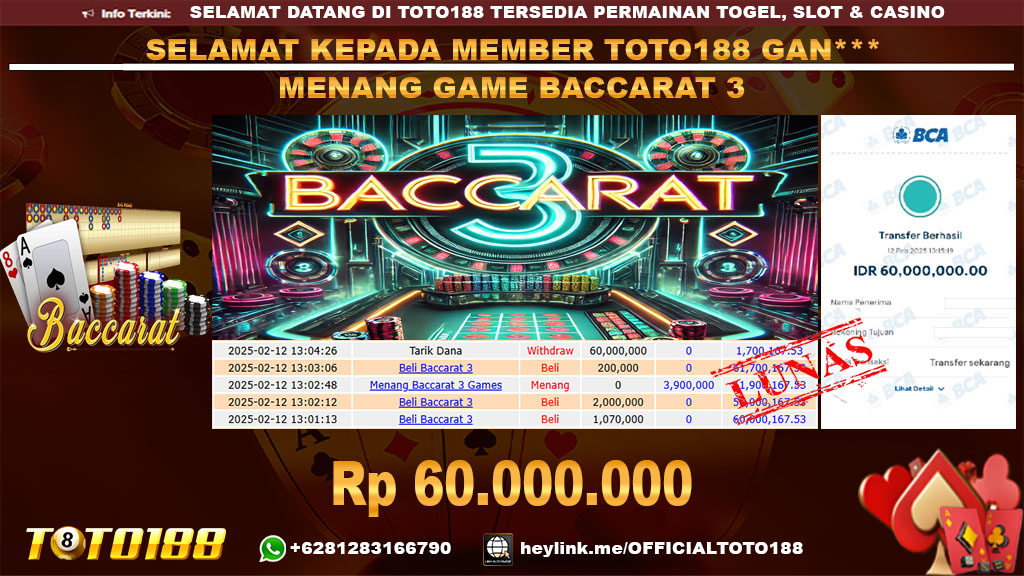 Bukti JP Kemenangan GAME BACCARAT 3 12 FEB 24