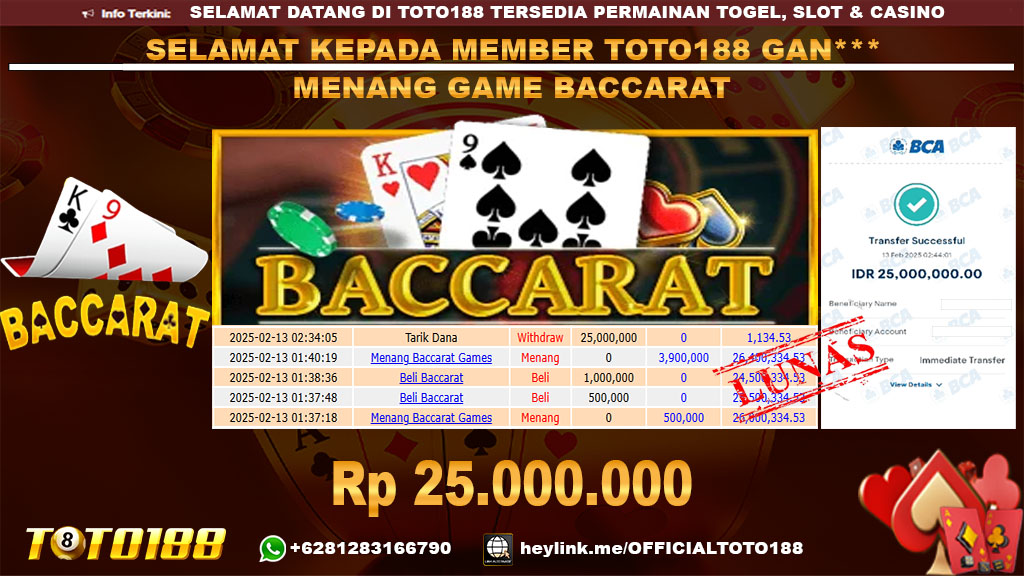 Bukti JP Kemenangan GAME BACCARAT 13 FEB 24