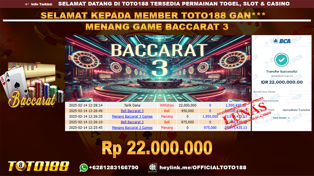Bukti JP Kemenangan GAME BACCARAT 3 14 FEB 24