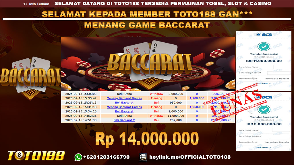 Bukti JP Kemenangan GAME BACCARAT 15 FEB 24