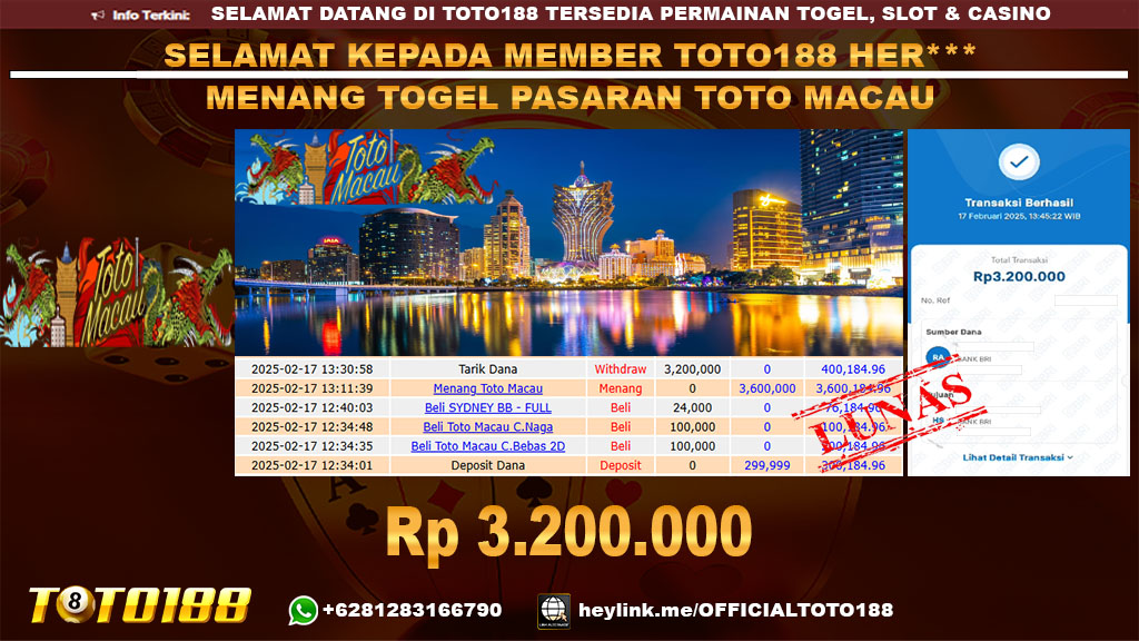 Bukti JP Kemenangan TOGEL PASARAN TOTOMACAU 17 FEB 25