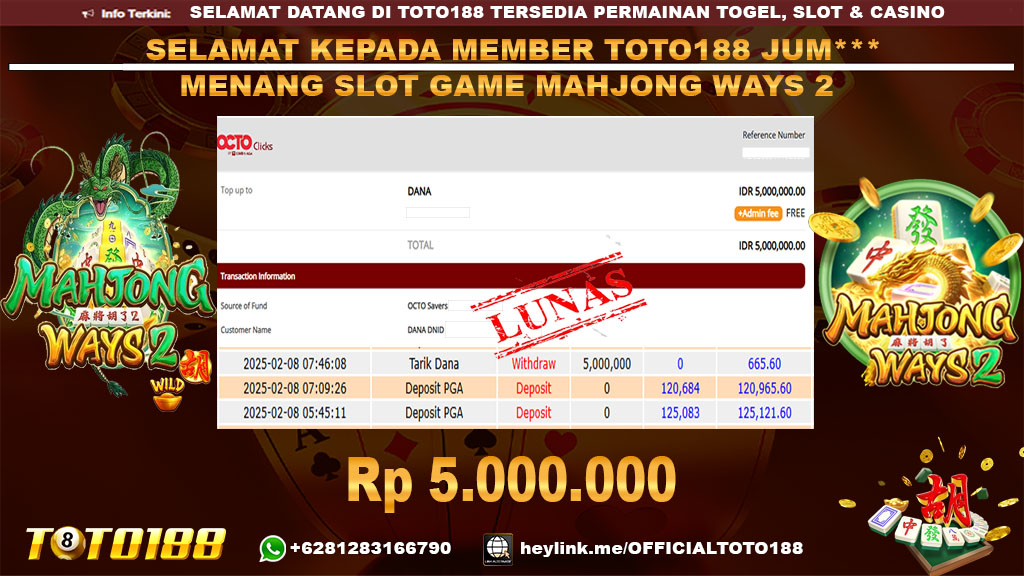 Bukti JP Kemenangan SLOT GAME MAHJONG WAYS2 08 FEB 25