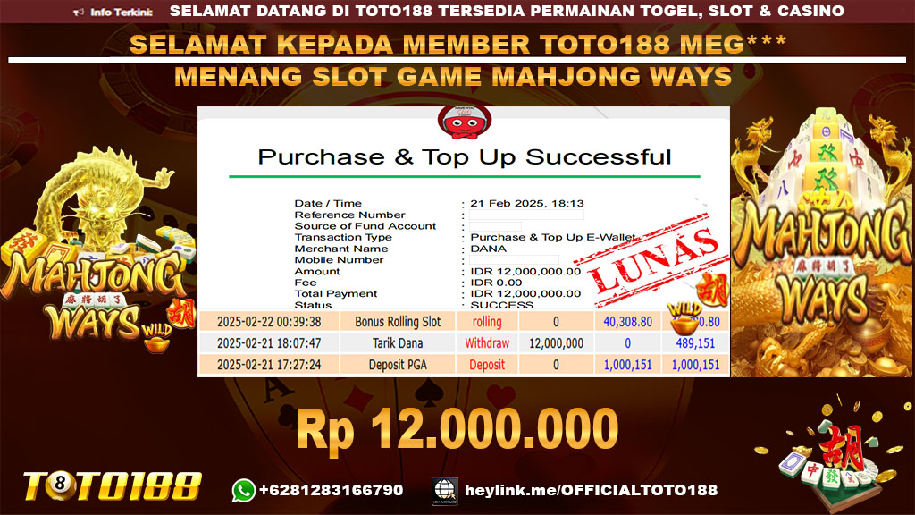 Bukti JP Kemenangan SLOT GAME MAHJONG WAYS 21 FEB 25