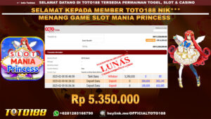 Bukti JP Kemenangan GAME SLOT MANIA PRINCESS 09 FEB 25