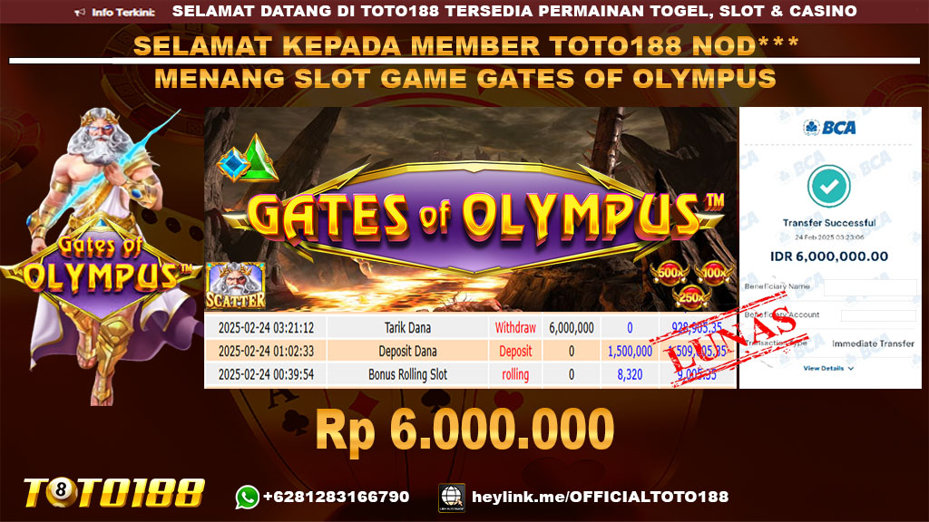 Bukti JP Kemenangan SLOT GAME GATES OF OLYMPUS 24 FEB 25