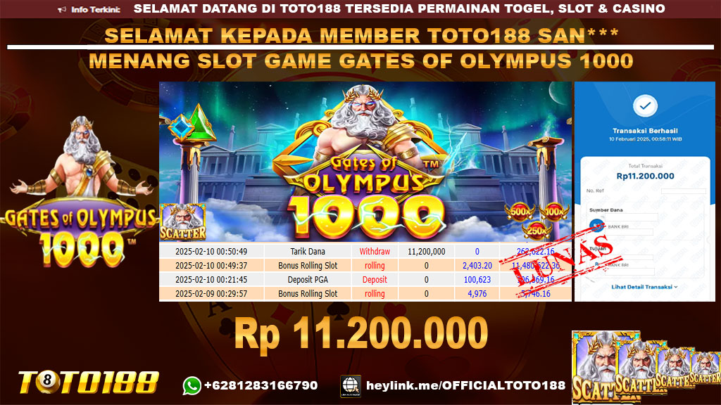 Bukti JP Kemenangan SLOT GAME GATES OF OLYMPUS 1000 10 FEB 25