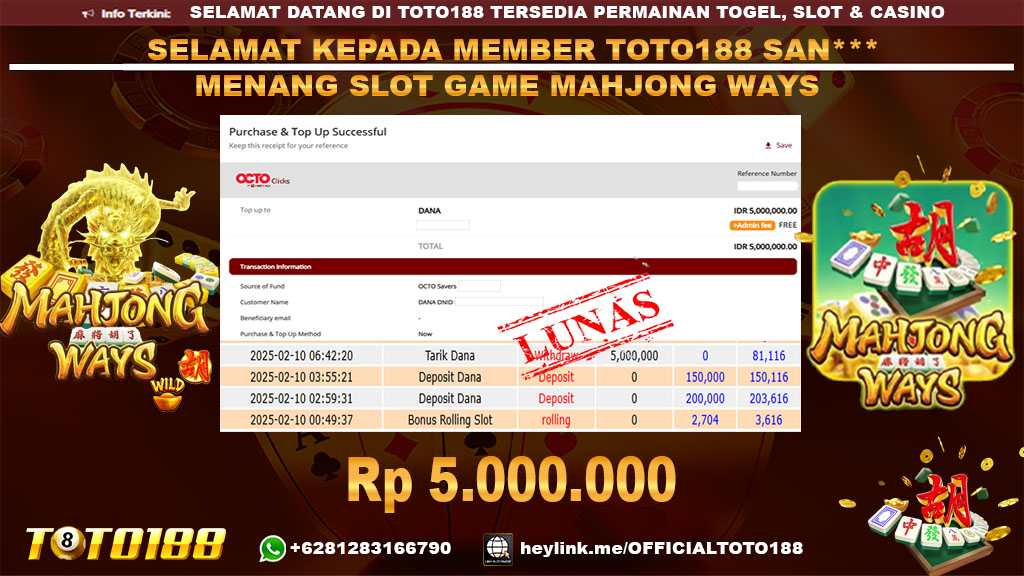 Bukti JP Kemenangan SLOT GAME MAHJONG WAYS 10 FEB 25