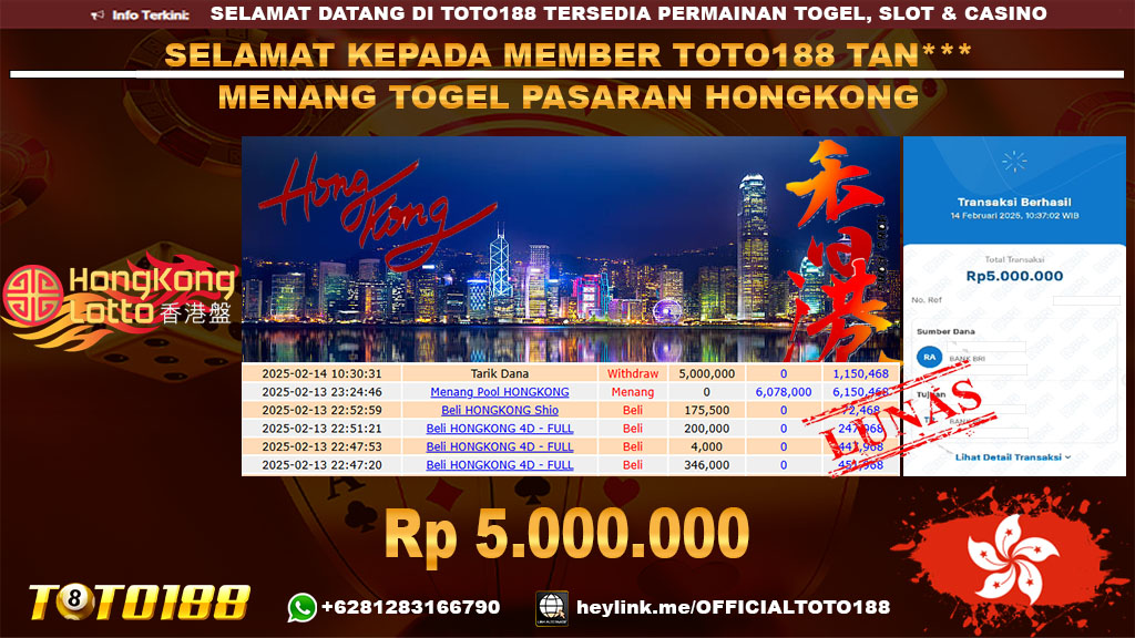 Bukti JP Kemenangan TOGEL PASARAN HONGKONG POOLS 14 FEB 25