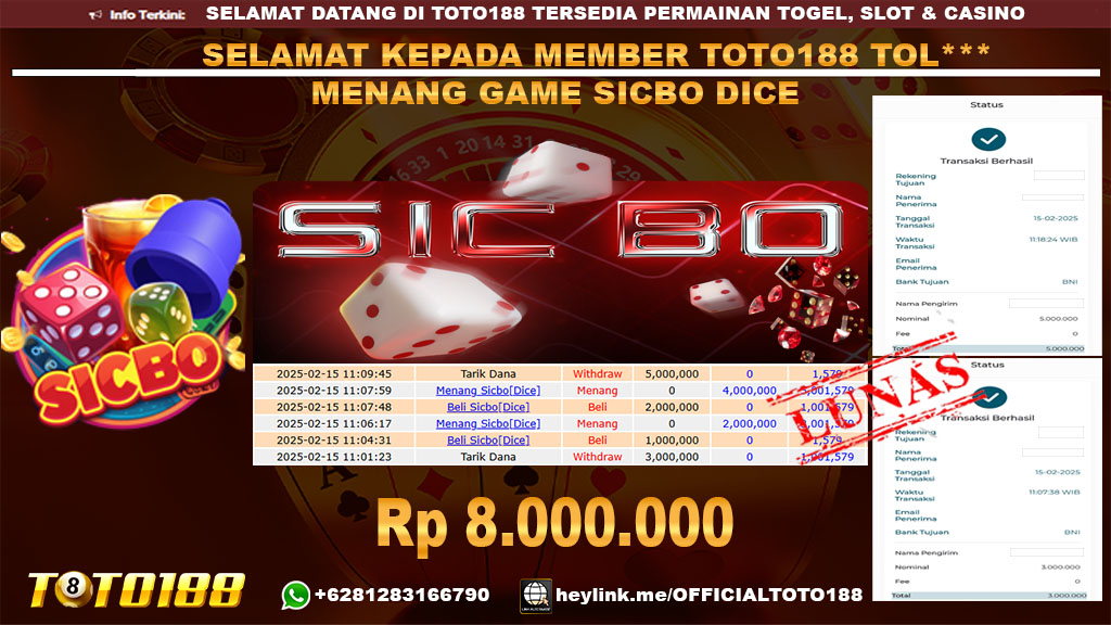 Bukti JP Kemenangan GAME SICBO DICE 15 FEB 24