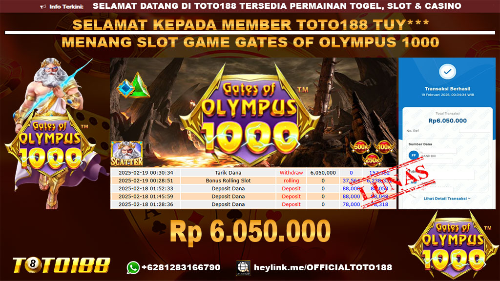 Bukti JP Kemenangan SLOT GAME GATES OF OLYMPUS 1000 19 FEB 25