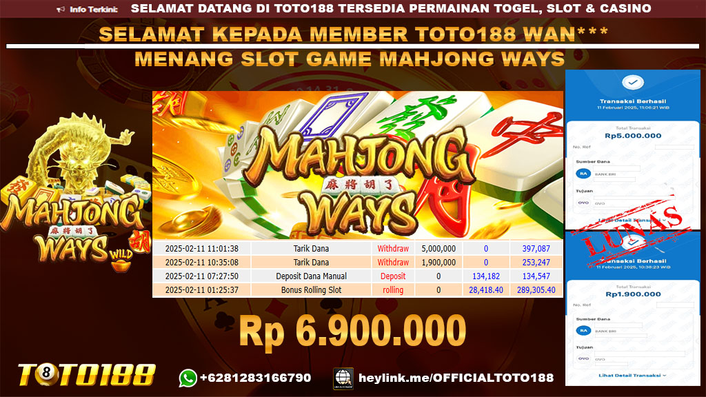 Bukti JP Kemenangan SLOT GAME MAHJONG WAYS 11 FEB 25