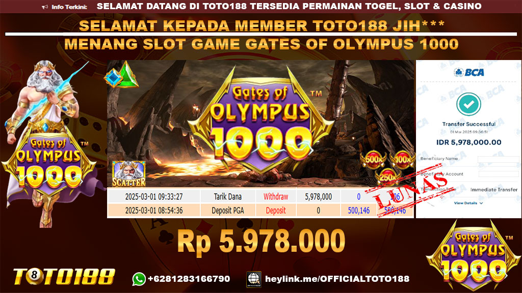 Bukti JP Kemenangan SLOT GAME GATES OF OLYMPUS 1000 01 MAR 25